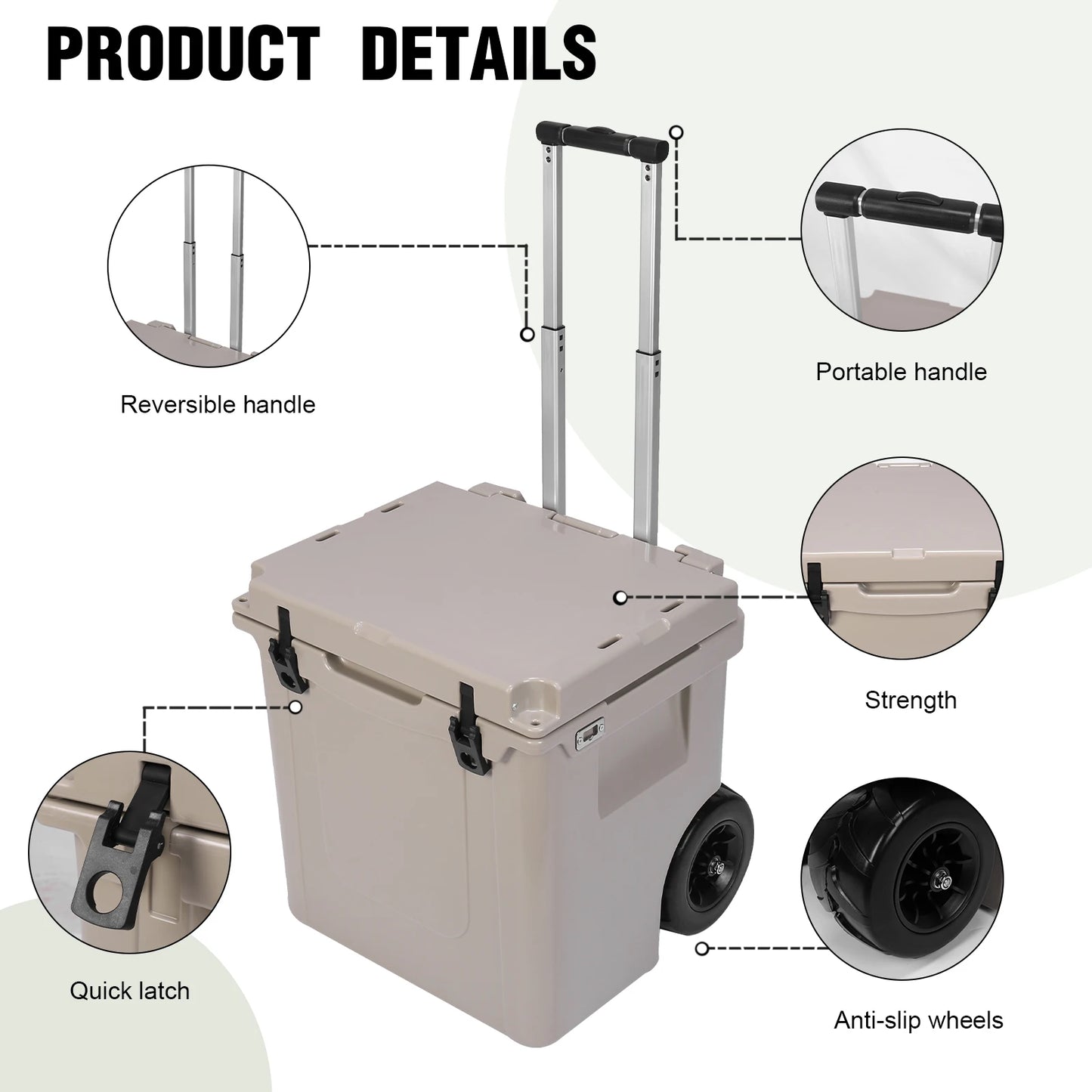 5L Insulated Wheeled Cooler with Leak-Proof Tight Latches for Camping Picnics More