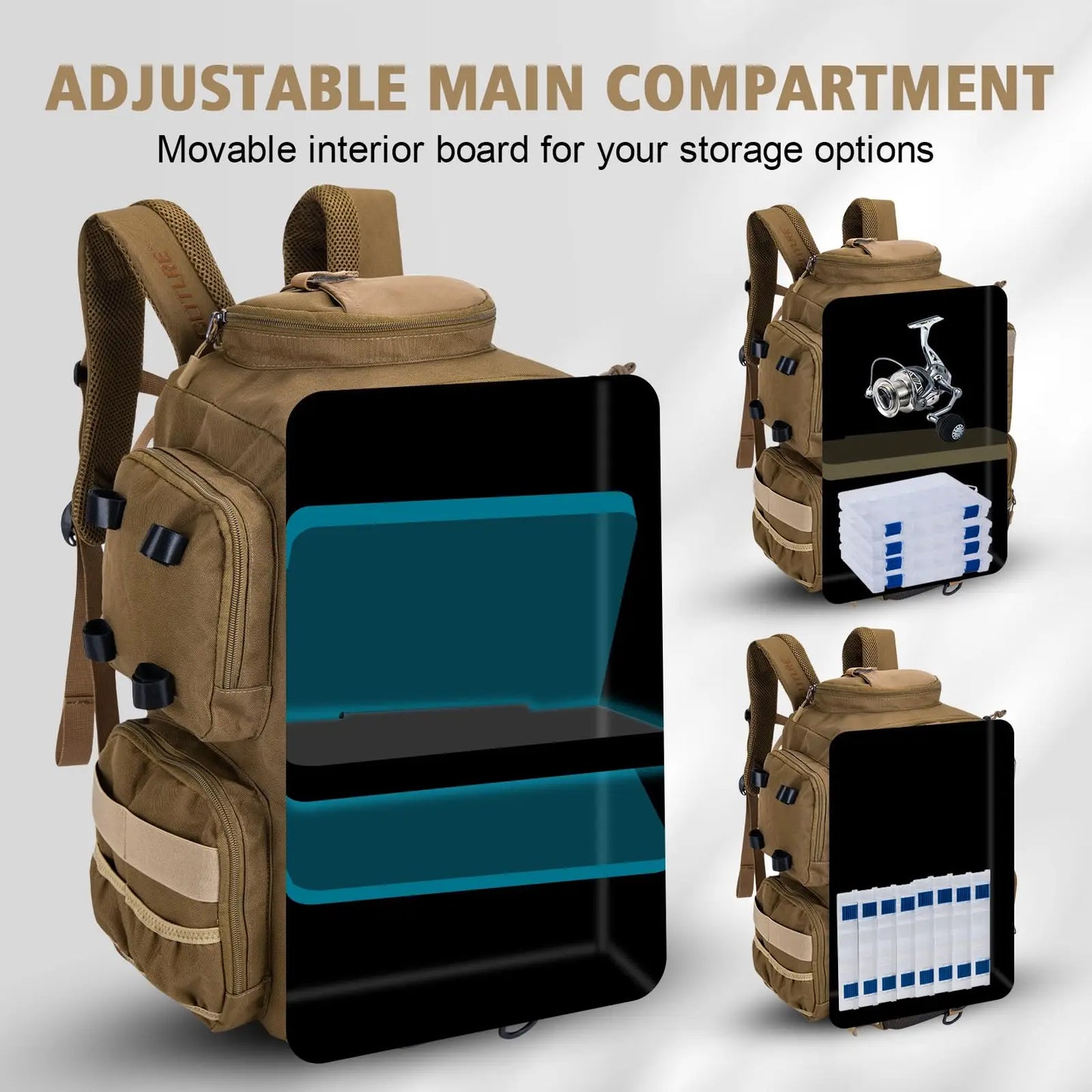 Goture 46X30X17CM 900D Oxford cloth waterproof Fishing Backpack 45L Large Capacity Fishing Gear Storage Backpack Fishing Bag