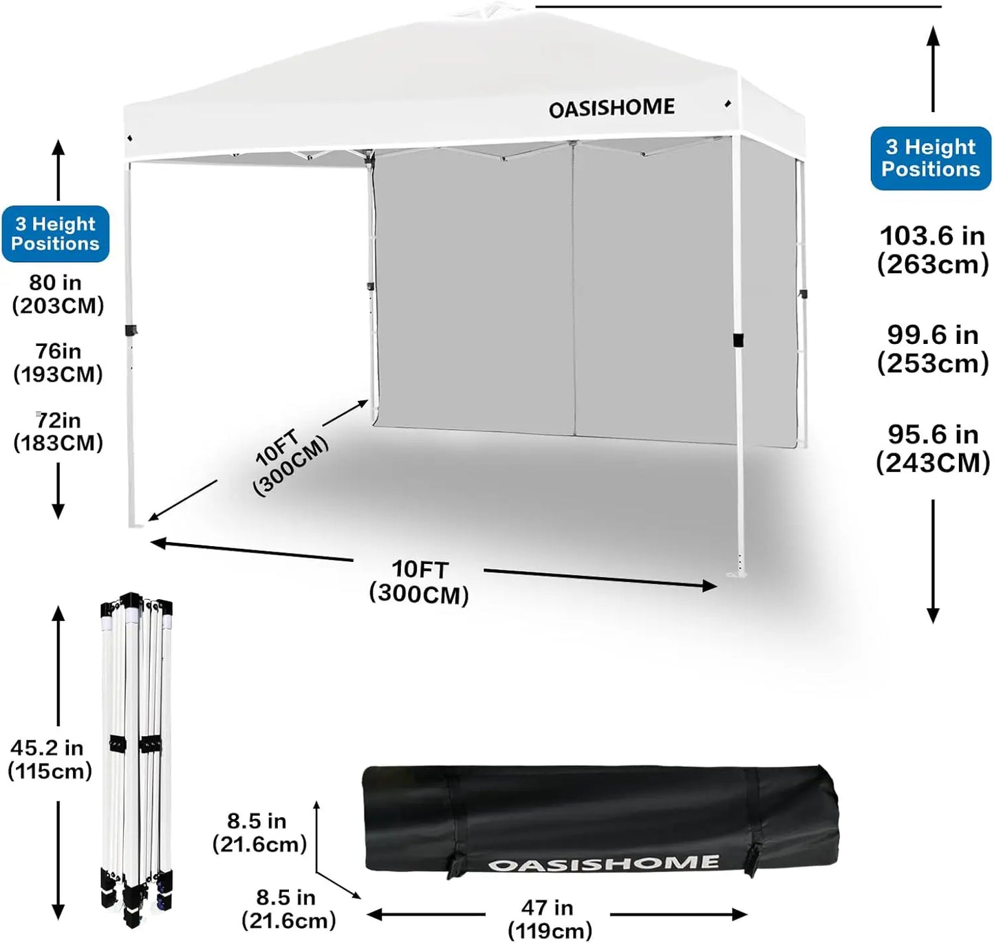 10x10 Pop Up Canopy Tent with Side Wall, Instant Portable Gazebo for Outdoor Beach Patio Wedding & Commercial Events, White
