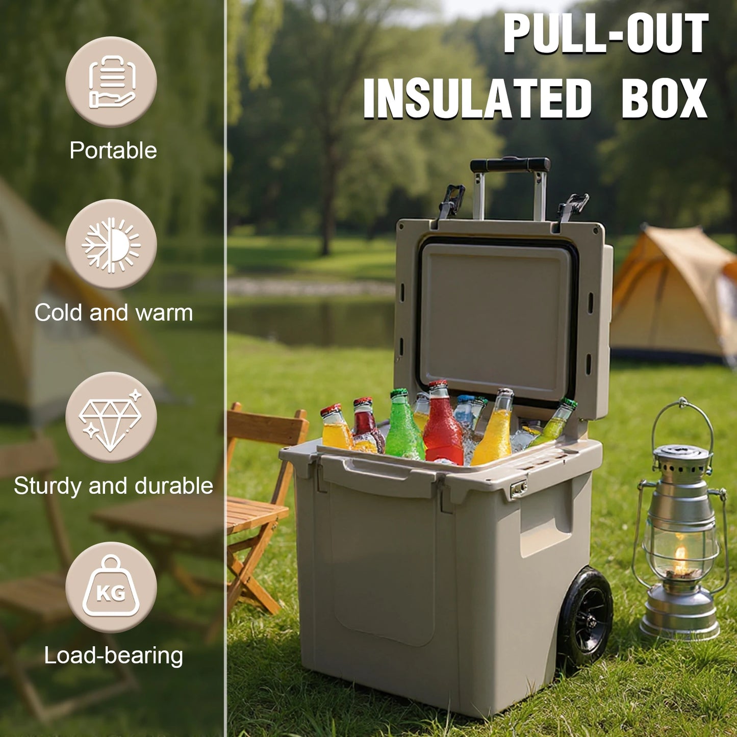 5L Insulated Wheeled Cooler with Leak-Proof Tight Latches for Camping Picnics More
