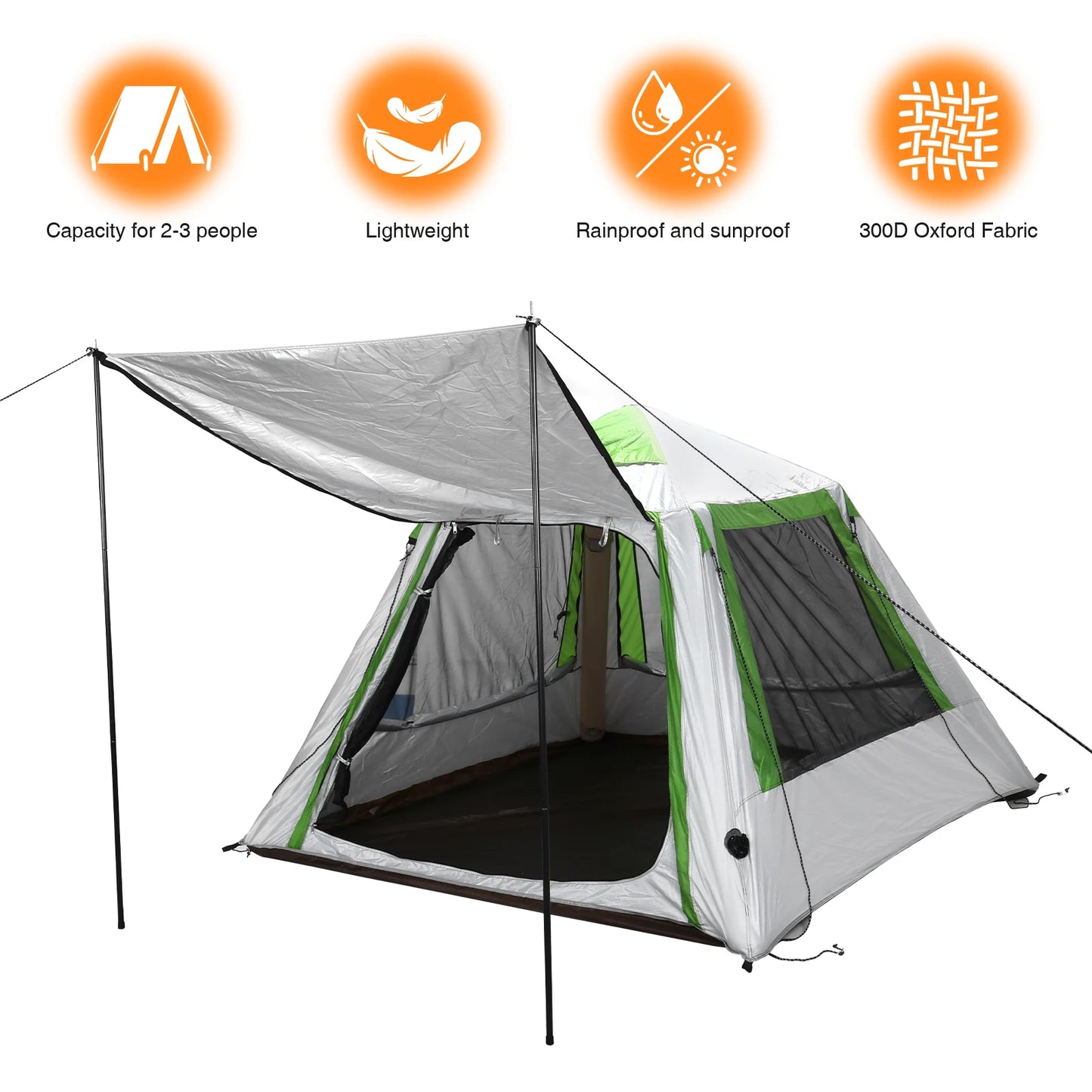 Inflatable Blow Up Tent for 2 To 3 Persons Easy Setup Pop Up Tent Oxford Waterproof with Mesh Windows for Backpacking and Hiking