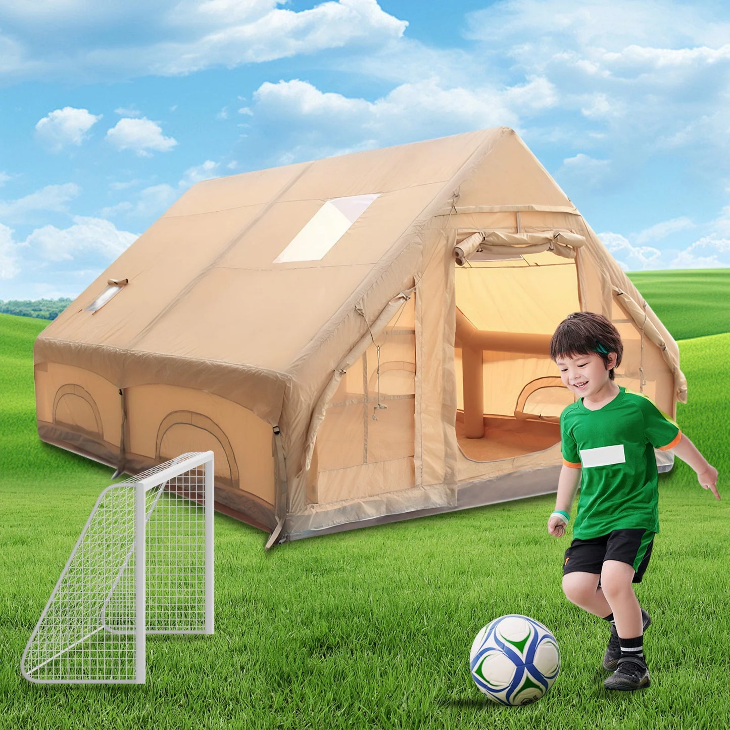 Inflatable Camping Tent with Pump Large Family Tent Waterproof Windproof for Outdoors