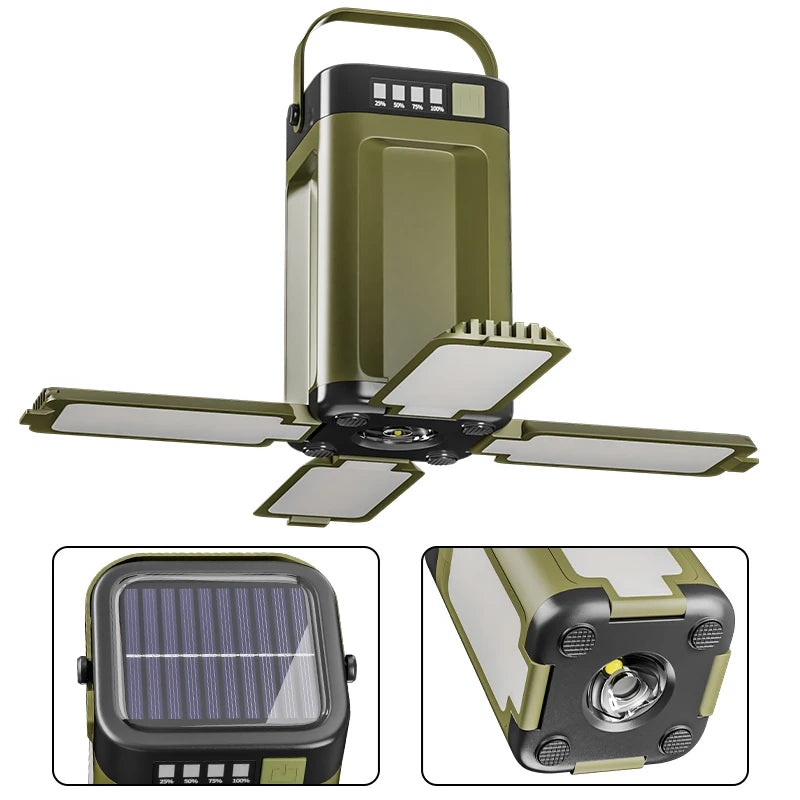 Foldable Camping Light Power Bank Rechargeable Lantern Solar Camping Lantern Portable Flashlight for Camping Hiking Fishing