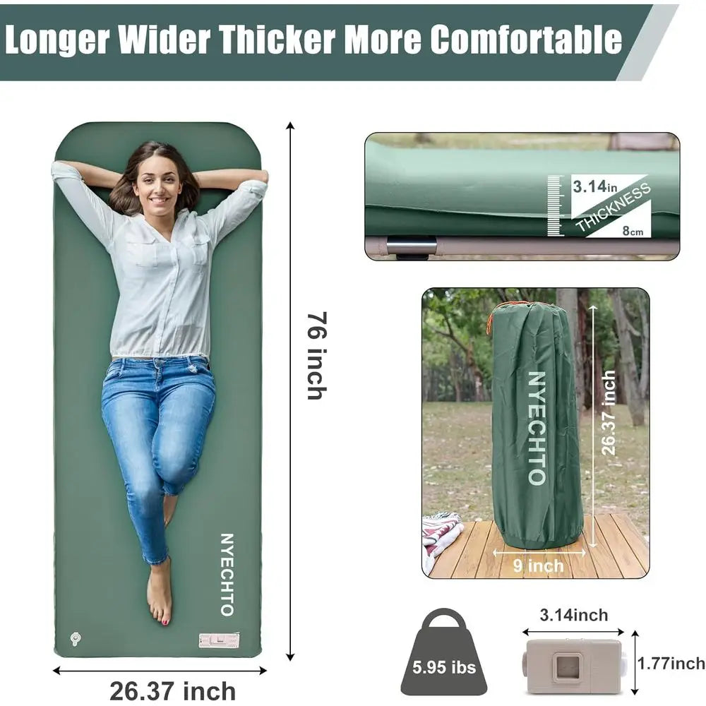 Ultra-Thick Memory Foam Sleeping Pad with Electric Pump, Insulated Camping Mattress with Pillow for Car Travel and Tent