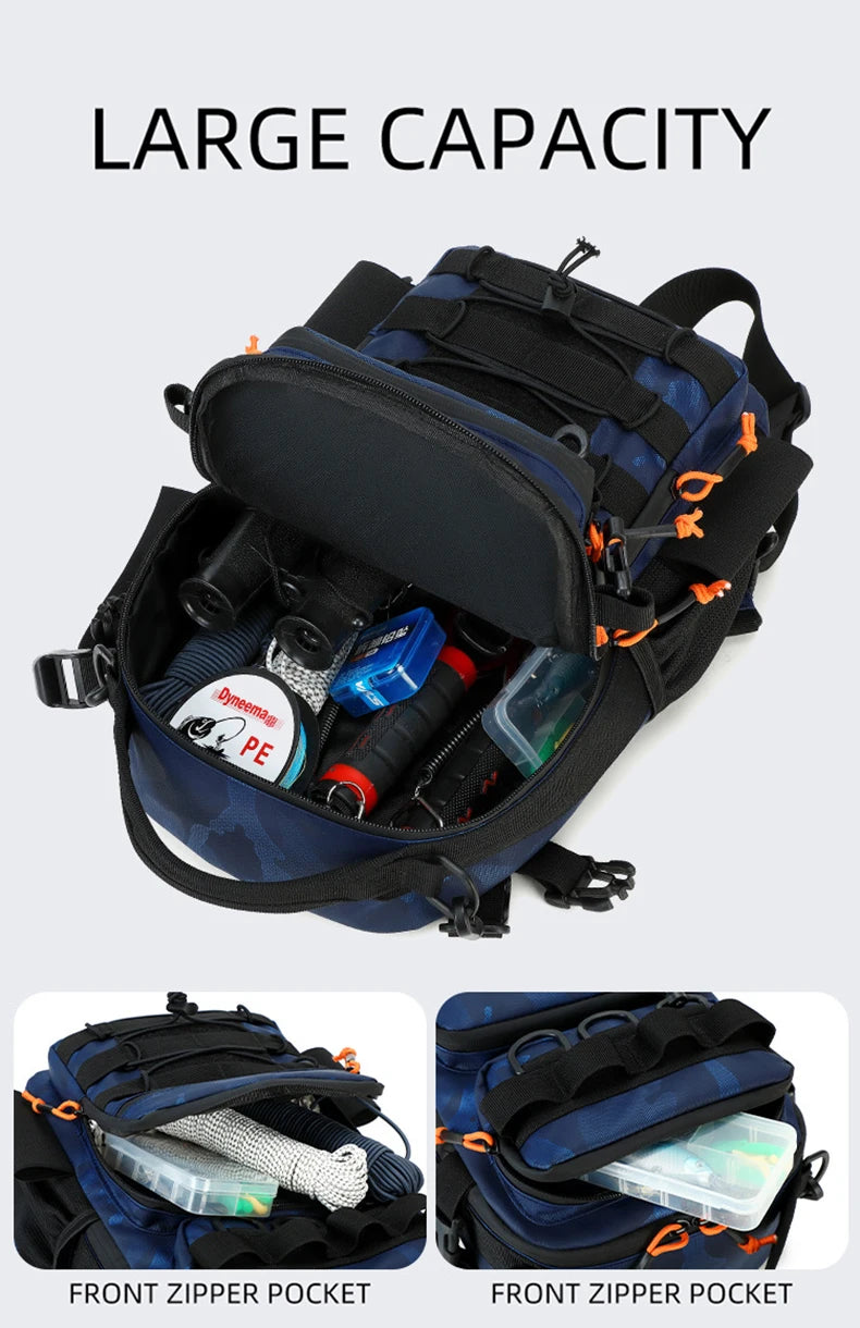 Tactical Fishing Backpack Molle Climbing Hiking Camping Cycling Bag with Rod Holders Lure Men Outdoor Travel Sports Chest Bags