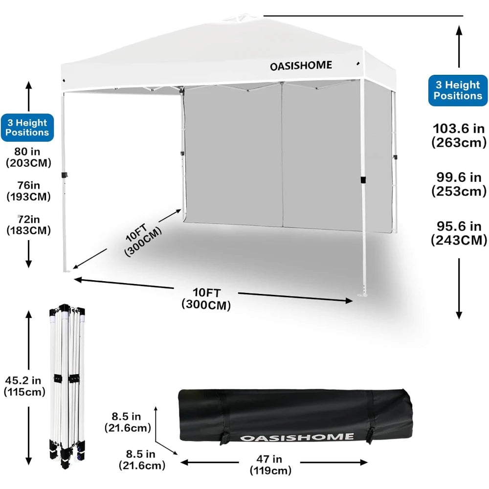 10x10 Pop Up Canopy Tent with Side Wall, Instant Portable Gazebo for Outdoor Beach Patio Wedding & Commercial Events, White