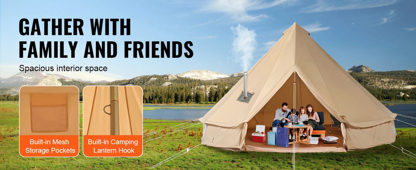 Canvas Bell Tent 4 Seasons 5m Yurt Tent Canvas Tent for Camping with Stove Breathable Tent Holds up to 8 People