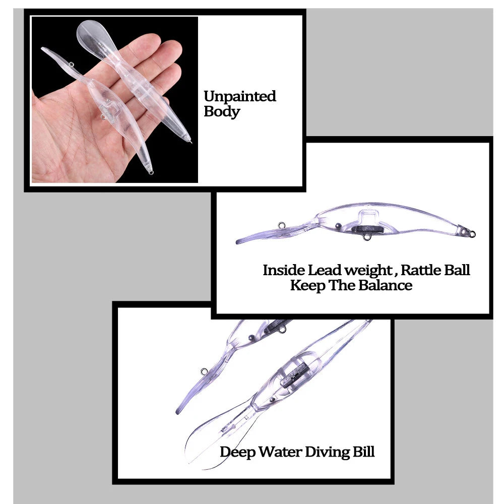 20PCS Unpainted Blanks Bait 13.5cm 12.8g Floating  Deep Water Diving Minnow DIY Handmade Artificial Fishing Lure