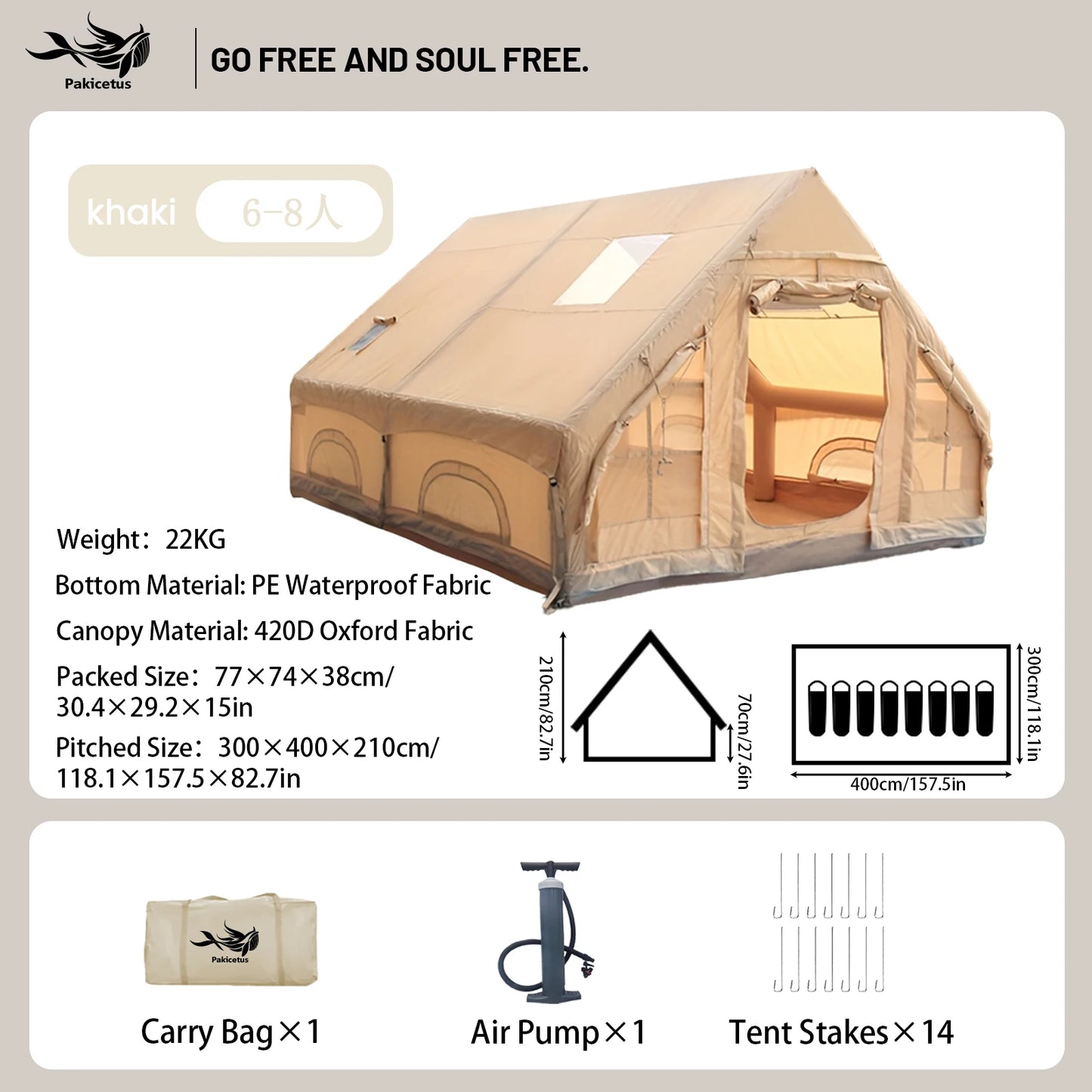 Inflatable camping tent 4-8 people with windows
