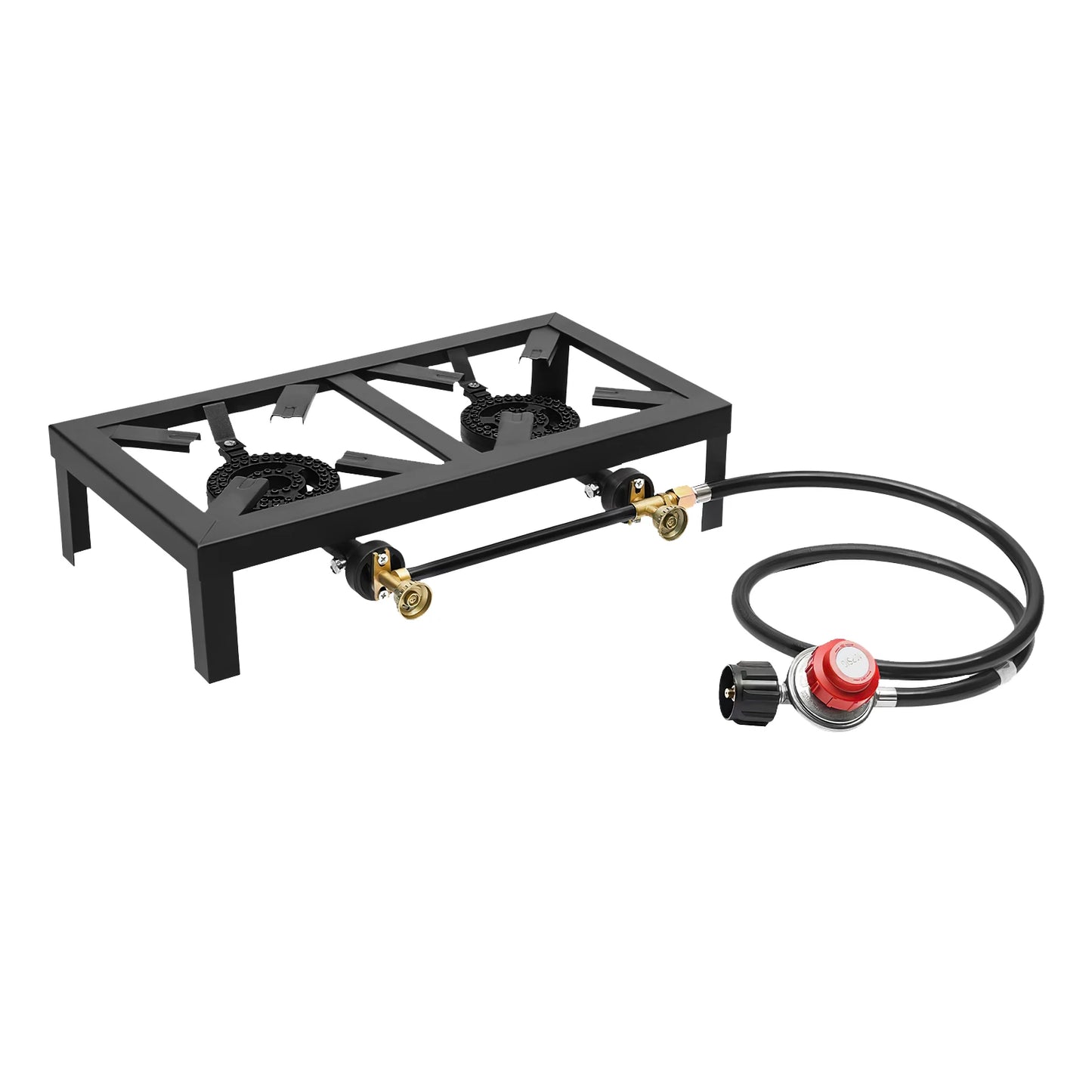 Portable Camping Gas Stove Outdoor Double Burner with Adjustable 0-10Psi Regulator Hose