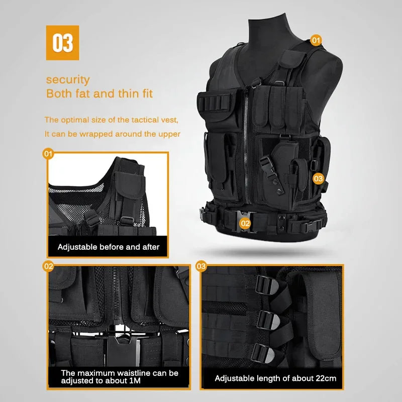 Adjustable Molle Tactical Vest Combat Body Armor Vests Security Guard Hunting Army Outdoor CS War Game Airsoft Training Jacket