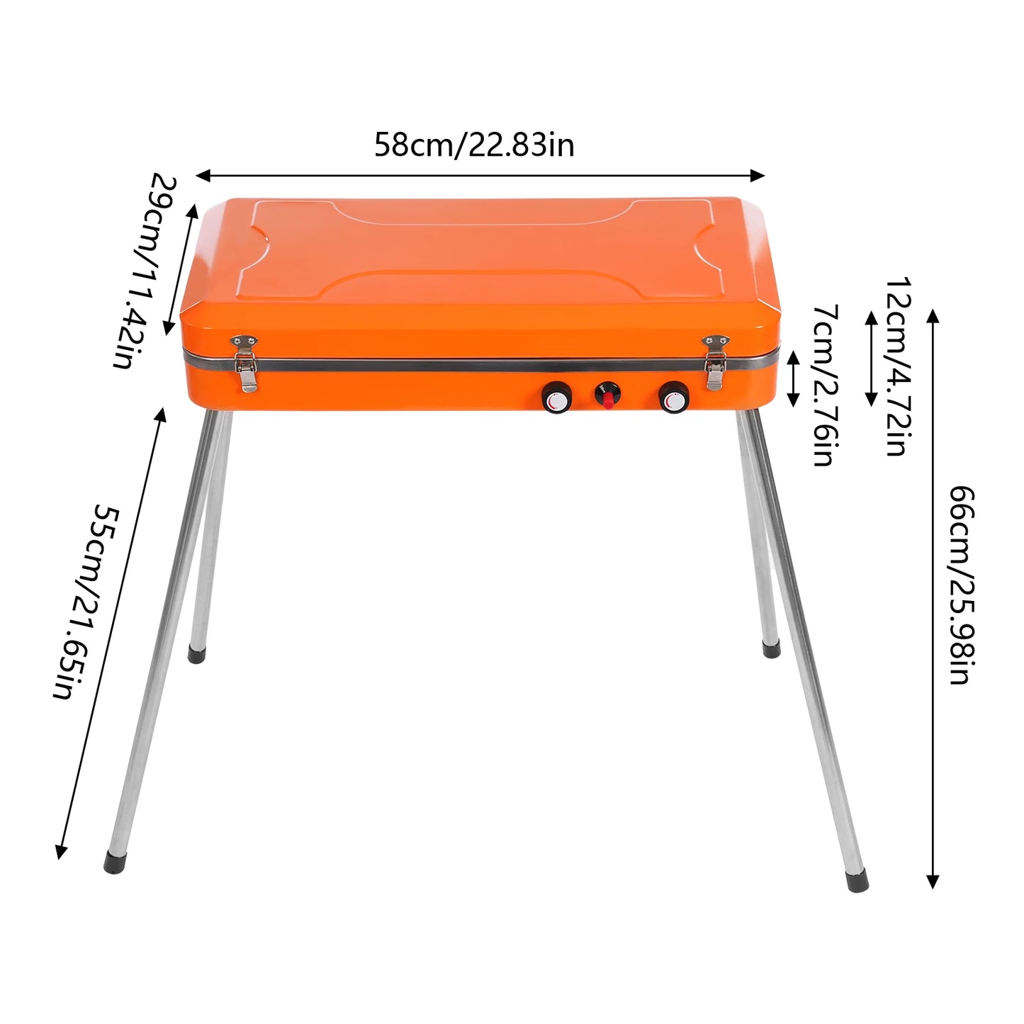 Dual-Burner Camping Stove, Portable Gas Grill Cooker, 5860 BTU x 2 with Grill Pan & Adjustable Legs for Outdoor Cooking