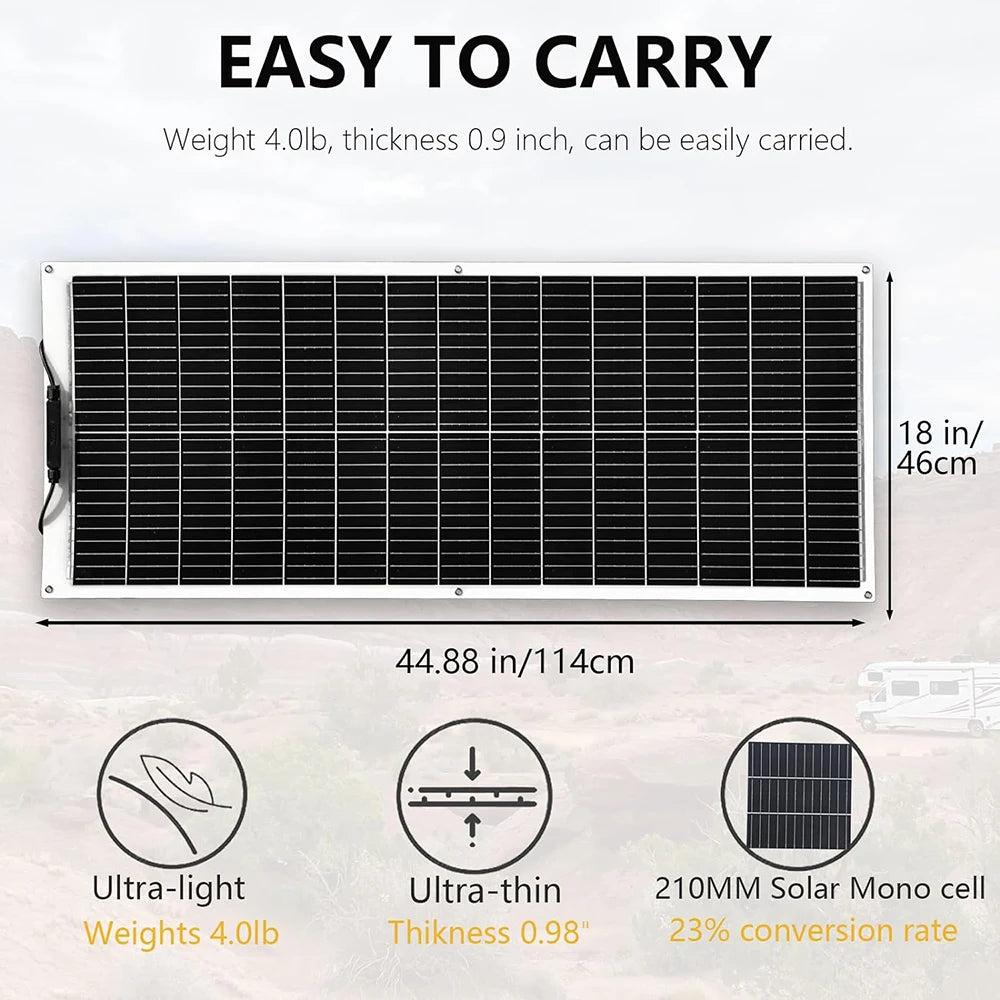 Portable Flexible Solar Panel 100W 16.5V Mono Cell for RV Camping Home Boat Curve Surface Durable Bendable 12V Solar Battery
