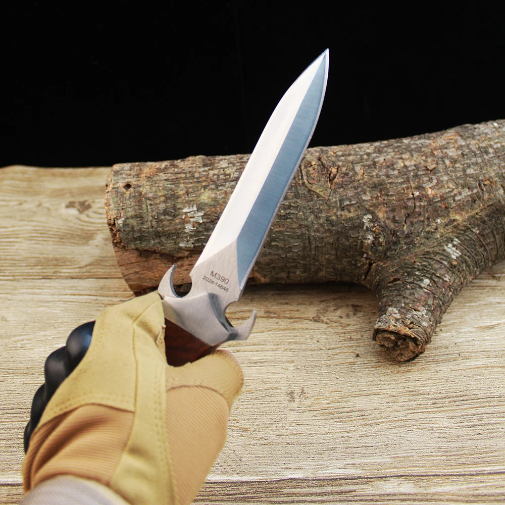 M390 Blade Tactical Hunting Knife Camping Survival Tool EDC Self Defense Combat Knife Leather Sheath
