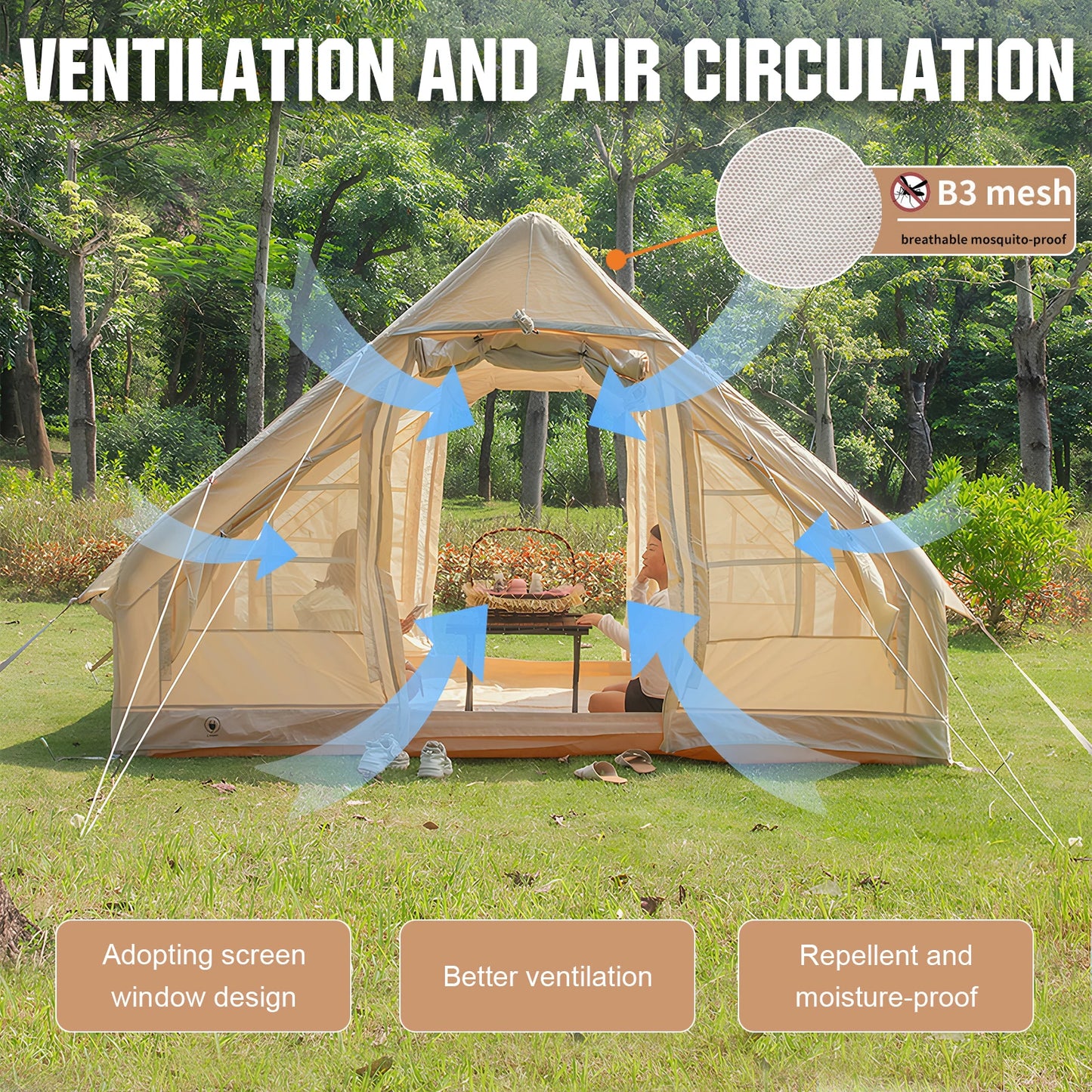 4-6 Person House Self-Supporting Air Tent with Hand Pump Automatic Inflatable Floating Tent Storage Bag for Adults