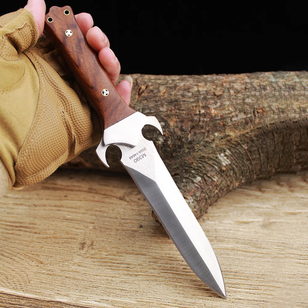 M390 Blade Tactical Hunting Knife Camping Survival Tool EDC Self Defense Combat Knife Leather Sheath