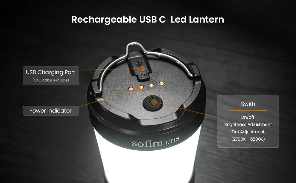 LT1S Camping Light USB C 21700 Rechargeable Powerful Torch Portable Emergency Lantern 2700K-6500K with Reverse Charging