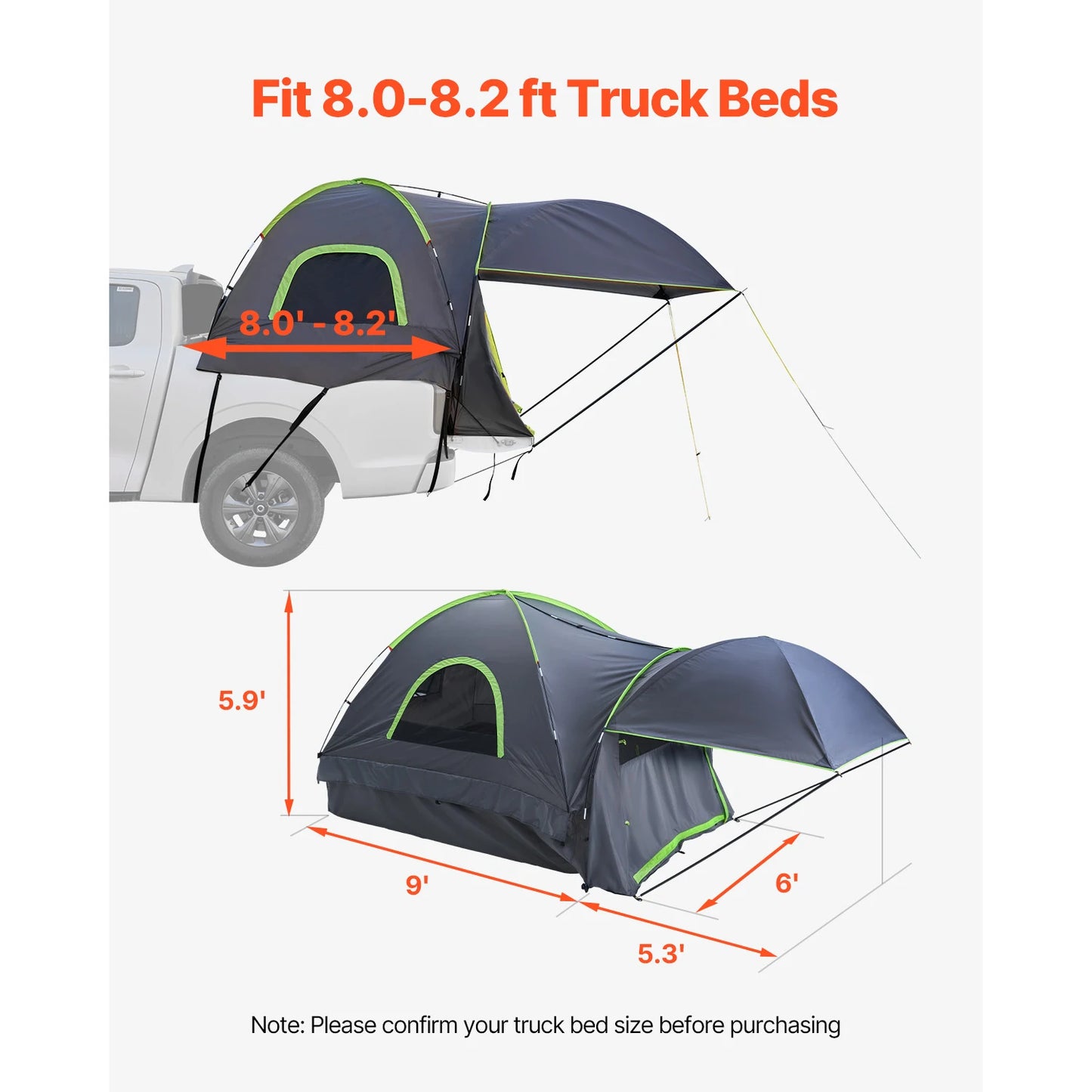 Pickup Truck Tent for Camping Waterproof PU2000 2-3 Person Truck Bed with Expandable Awning