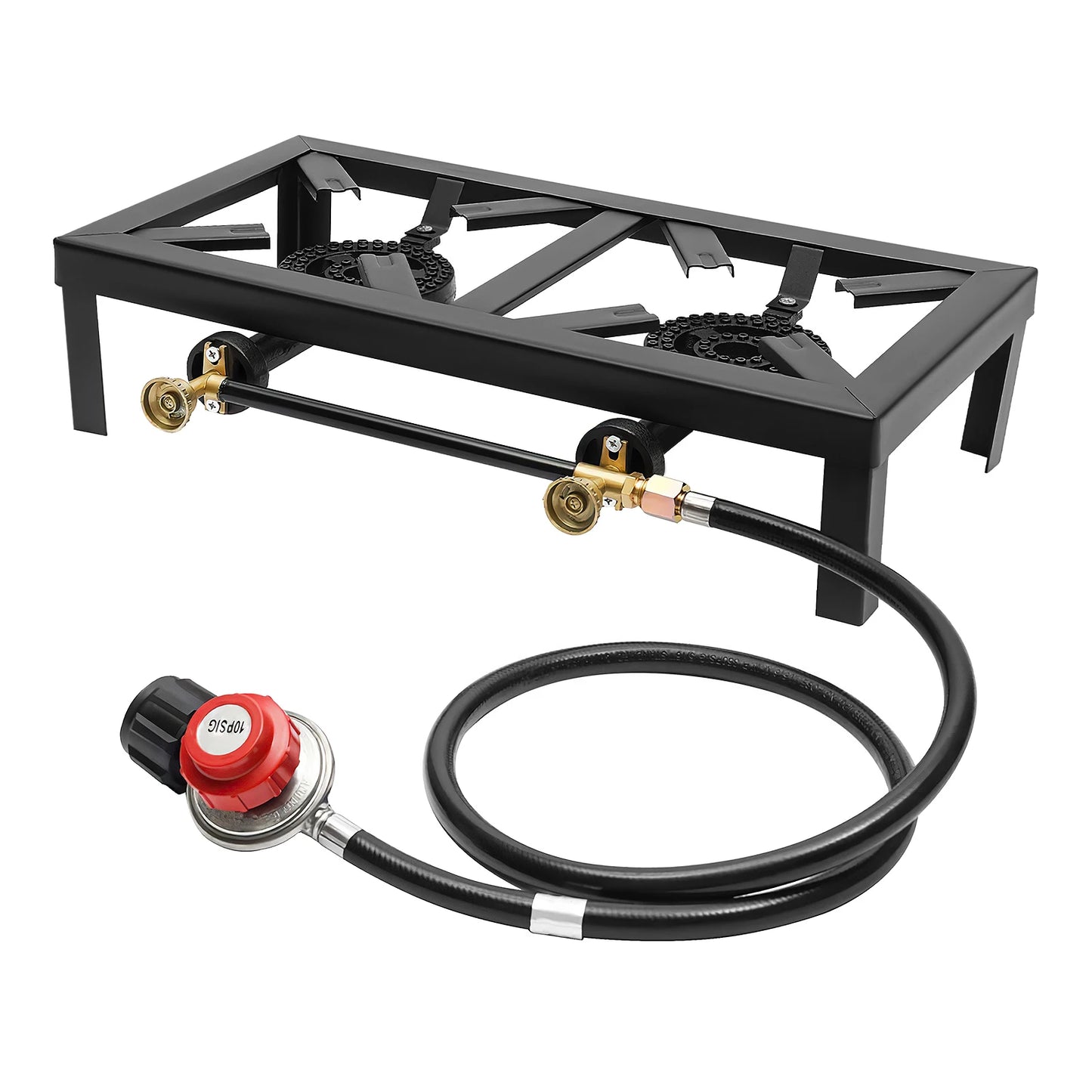Portable Camping Gas Stove Outdoor Double Burner with Adjustable 0-10Psi Regulator Hose