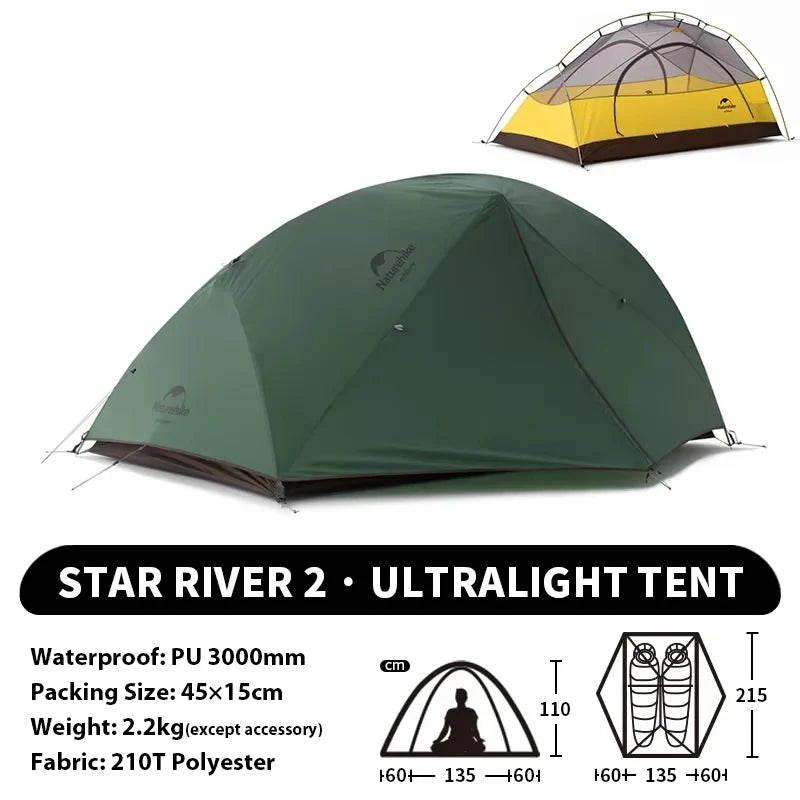 Ultralight Waterproof Tent 2 People 4 Seasons Outdoor Travel Hiking Fishing Tent Double Layers Tent