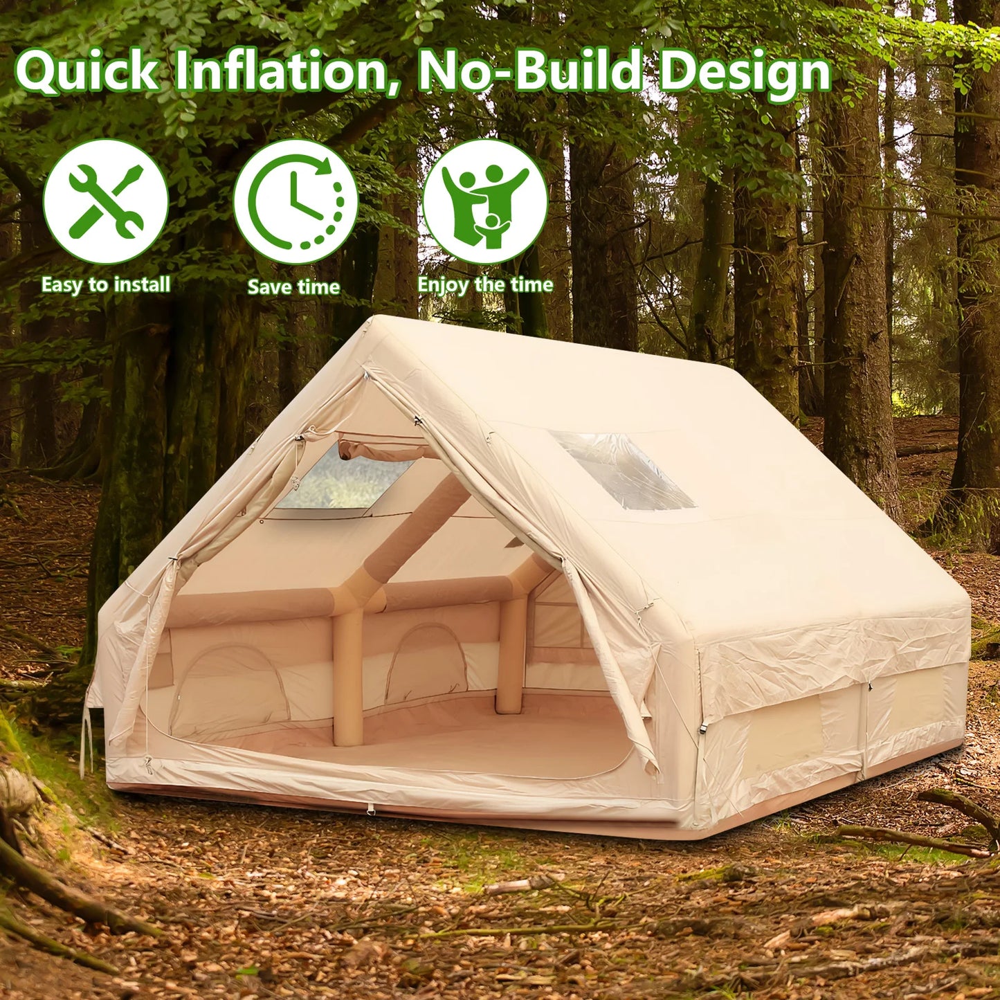 Inflatable Camping Tent with Pump Large Family Tent Waterproof Windproof for Outdoors