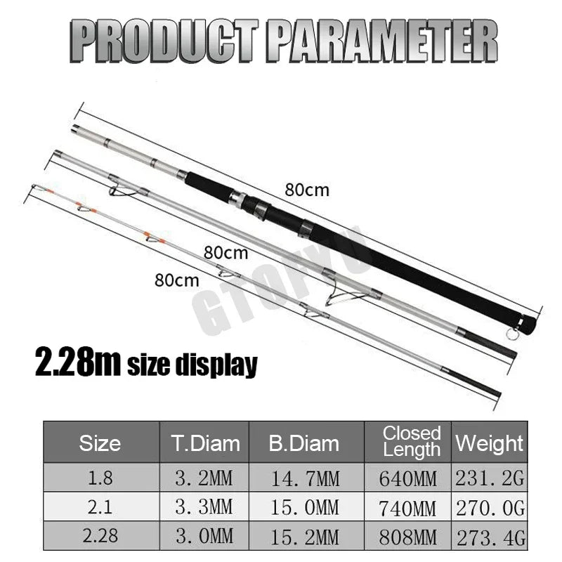 Portable Fishing Boat Raft Rod 20kg Superhard Spinning Lure Carbon Fishing Pole 1.8 M 2.1M 2.28M Jigging Trolling Fishing Rod