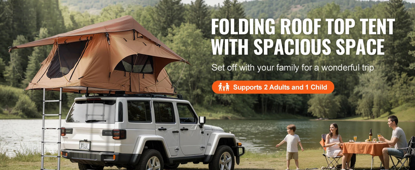 Rooftop Tent Hardshell Folding Tent with Telescopic Ladder Mattress PVC Cover Bag Waterproof Jeep SUV Van Pickup Truck