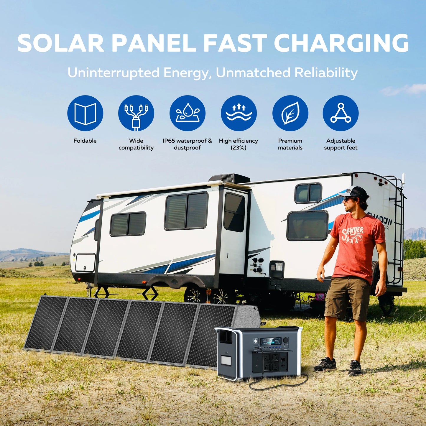 2400W Camping Power Station 2048Wh Lifepo4 1600W 110V AC Output Portable Solar Generator 200W 20.5V Flexible Solar Panel