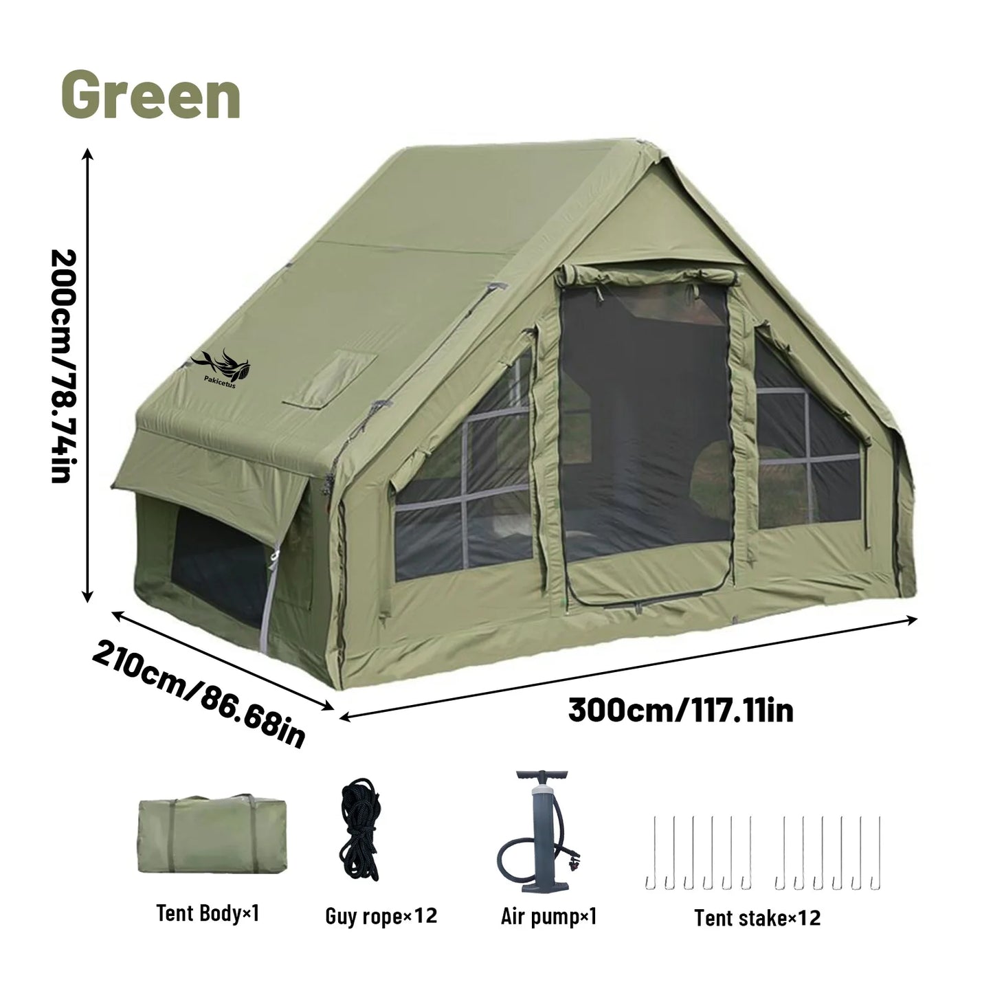 Inflatable Tent With Skylight, Quick Setup Blow Up Tents With Pump, 4-6 PersonOutdoor Family Luxury Tent