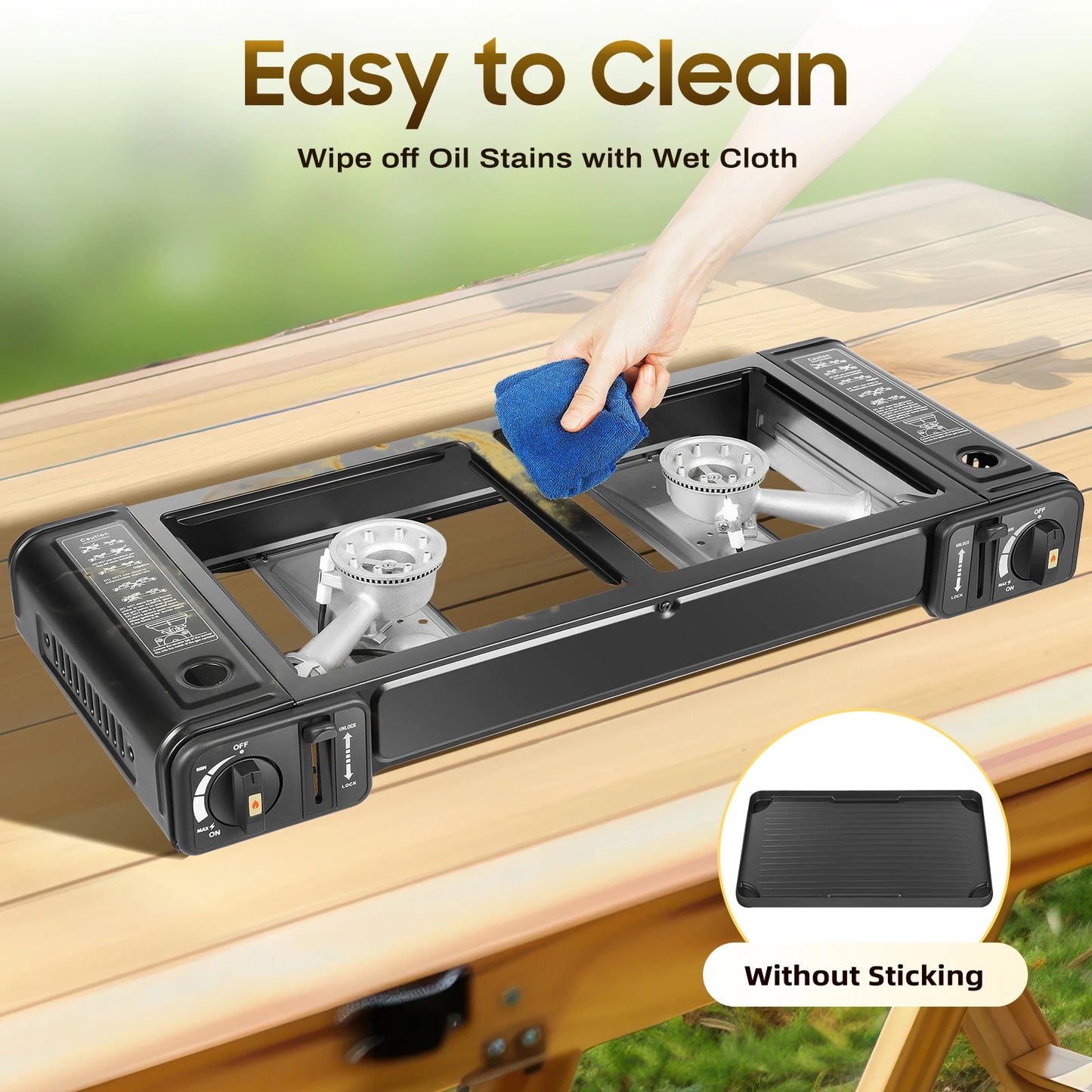 2500W Portable Camping Stove 2 Burners Camping Stove with Baking Tray&Portable Case use  Butane or LPG Home Application Outdoor