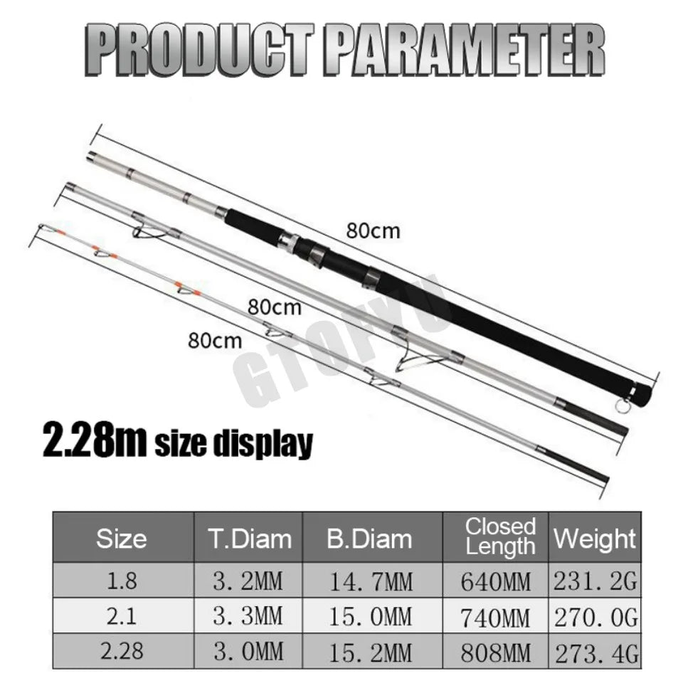 Portable Fishing Boat Raft Rod 20kg Superhard Spinning Lure Carbon Fishing Pole 1.8 M 2.1M 2.28M Jigging Trolling Fishing Rod