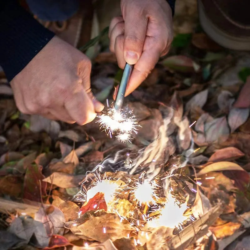Outdoor Survival Fire Starter Multifunctional Ferrocerium Rod with Paracord & Scraper, Camping Emergency Flint Fire Steel
