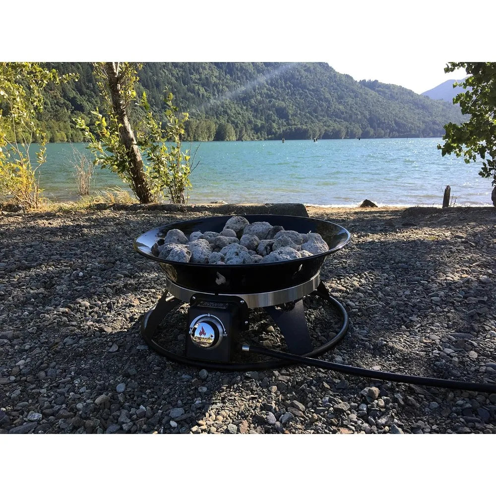 Portable Propane Fire Pit, 21-inch, 58,000 BTU with Fire Pit Cover & Carry Kit, Smokeless Gas Firebowl | Perfect for Camping, P
