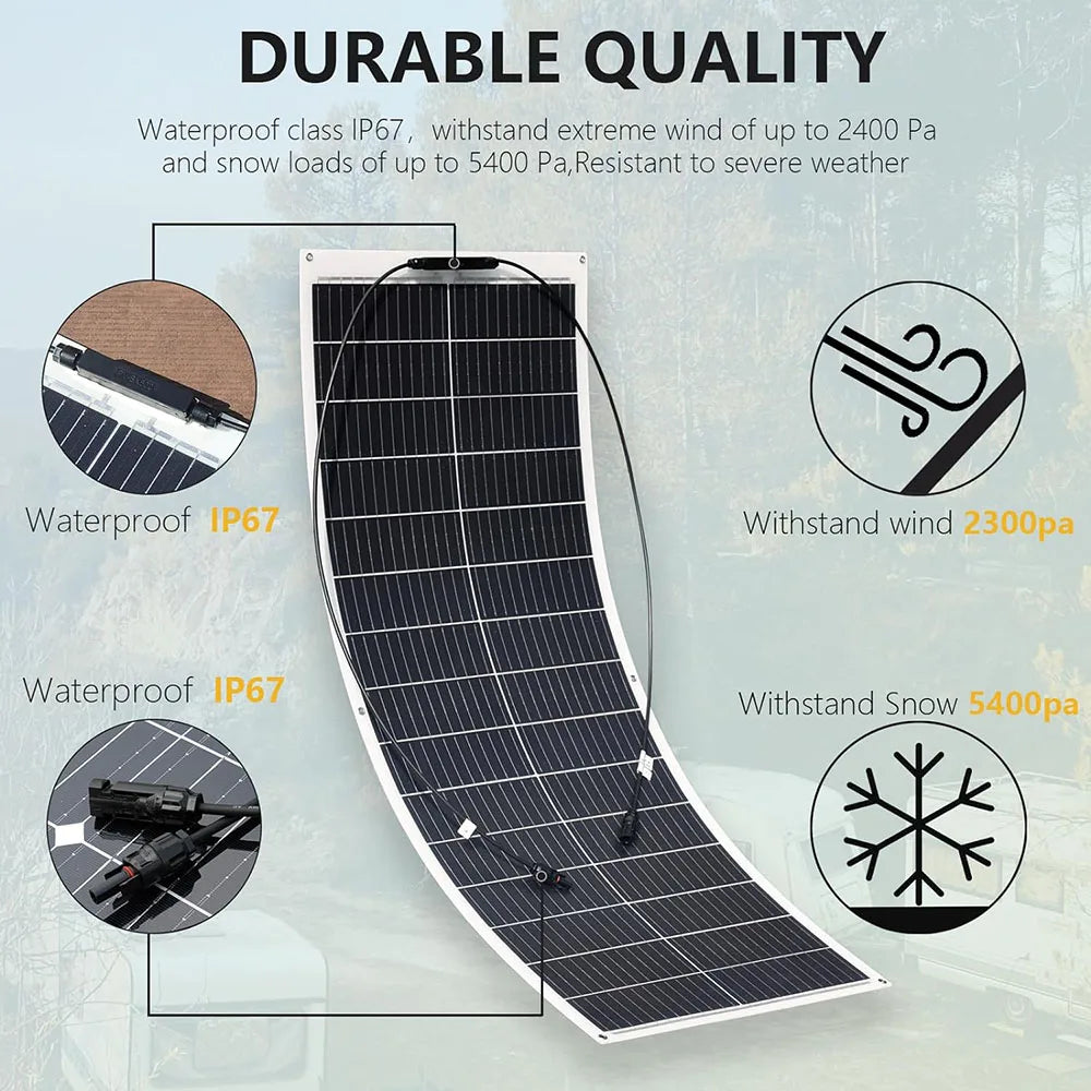 Portable Flexible Solar Panel 100W 16.5V Mono Cell for RV Camping Home Boat Curve Surface Durable Bendable 12V Solar Battery