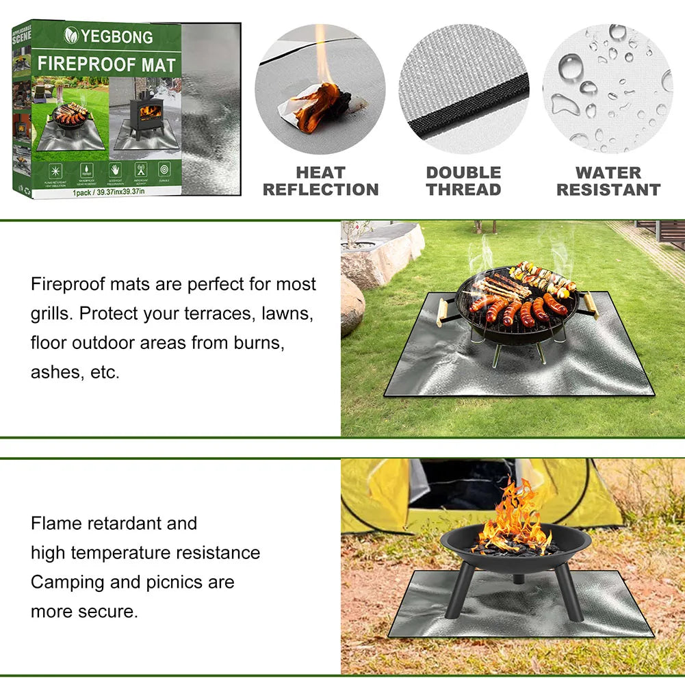 100cmx100cm Griddle BBQ Mat Heat Resistant Fire Retardant Base Pad 3 Layers Large Fire Pit Mat Easy To Clean for Grass Outdoor
