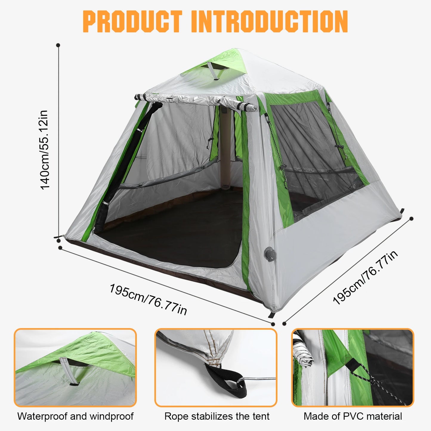 Camping Tent for 2 To 3 Persons Easy Setup Inflatable House Tent Oxford Waterproof with Mesh Windows for Backpacking and Hiking