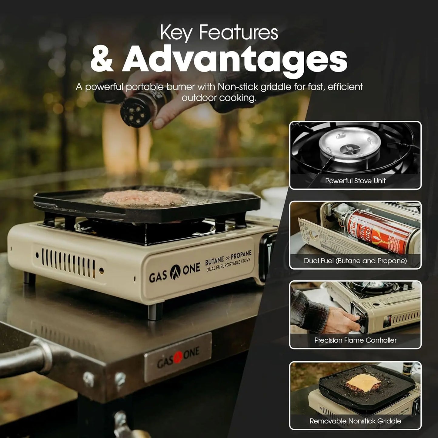 GS-3400P-KIT Propane or Butane Gas Stove with Flat Top Griddle Included – Dual Fuel Propane Grill