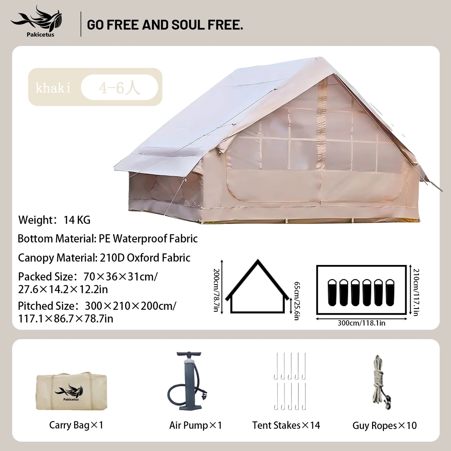 Inflatable camping tent 4-8 people with windows
