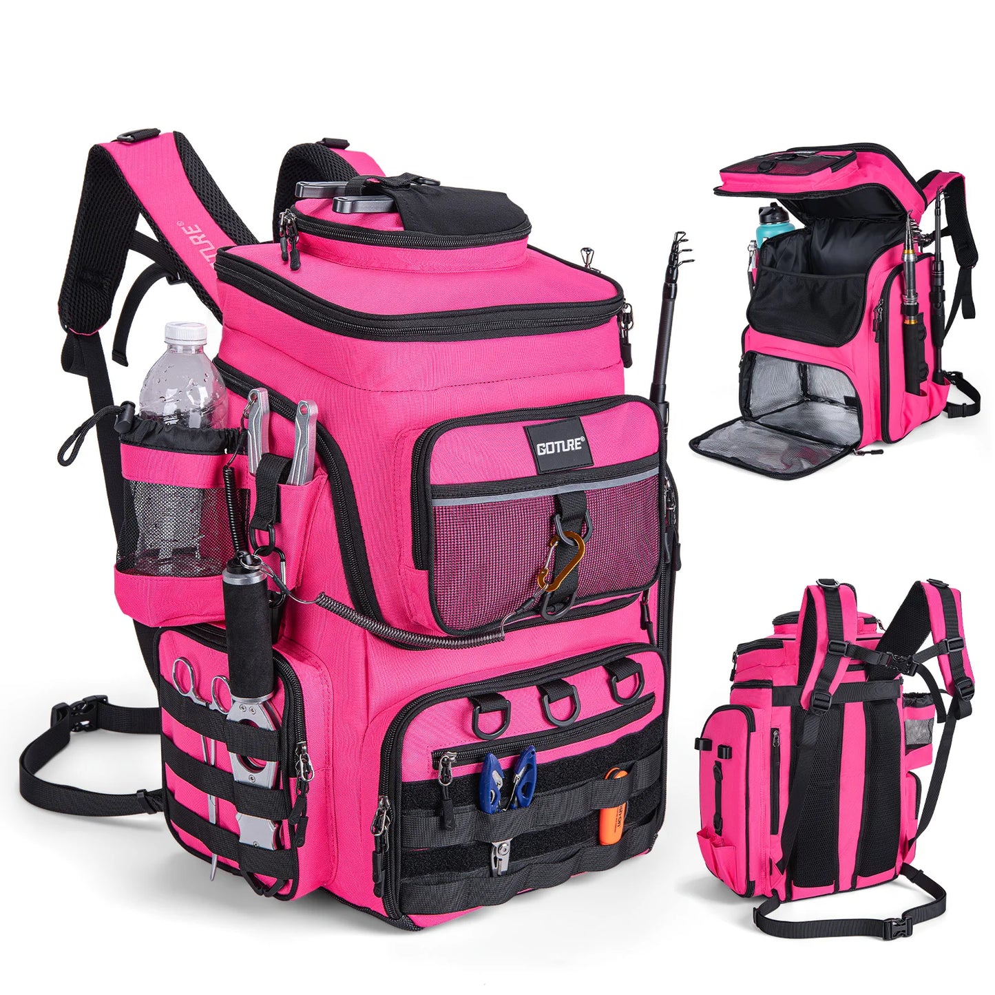 55L Large Fishing Backpack, Waterproof Non-Slip Bottom, Adjustable Compartment Rod Holders for Professional Anglers
