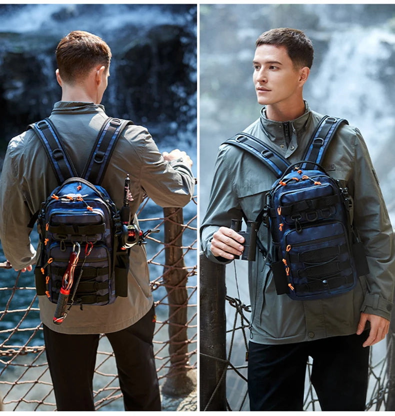 Tactical Fishing Backpack Molle Climbing Hiking Camping Cycling Bag with Rod Holders Lure Men Outdoor Travel Sports Chest Bags