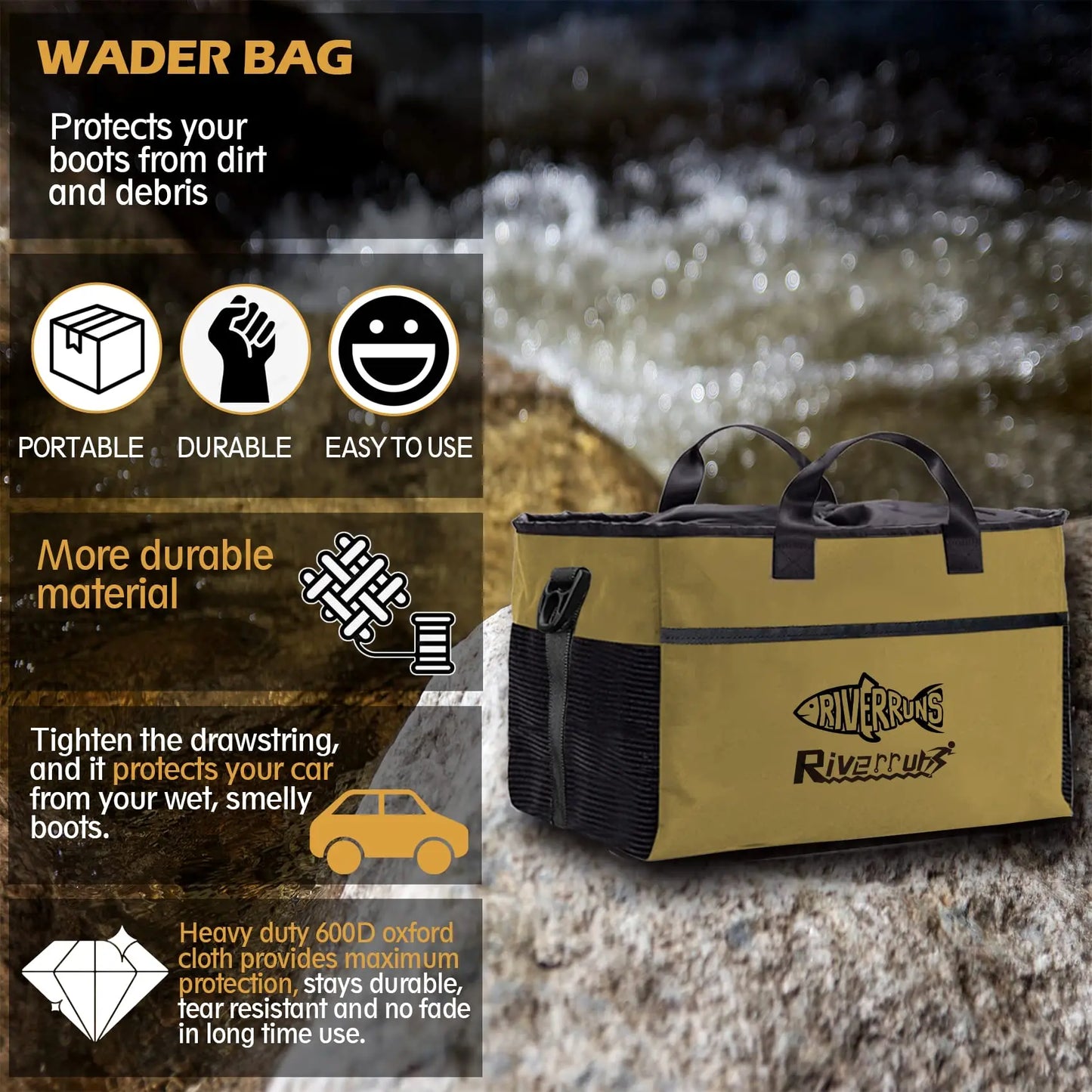 NEW Fishing Hunting Wader Bag with Vented Mesh, Waders Boots Bag Fly Fishing Backpack for Fishing Hiking Camping