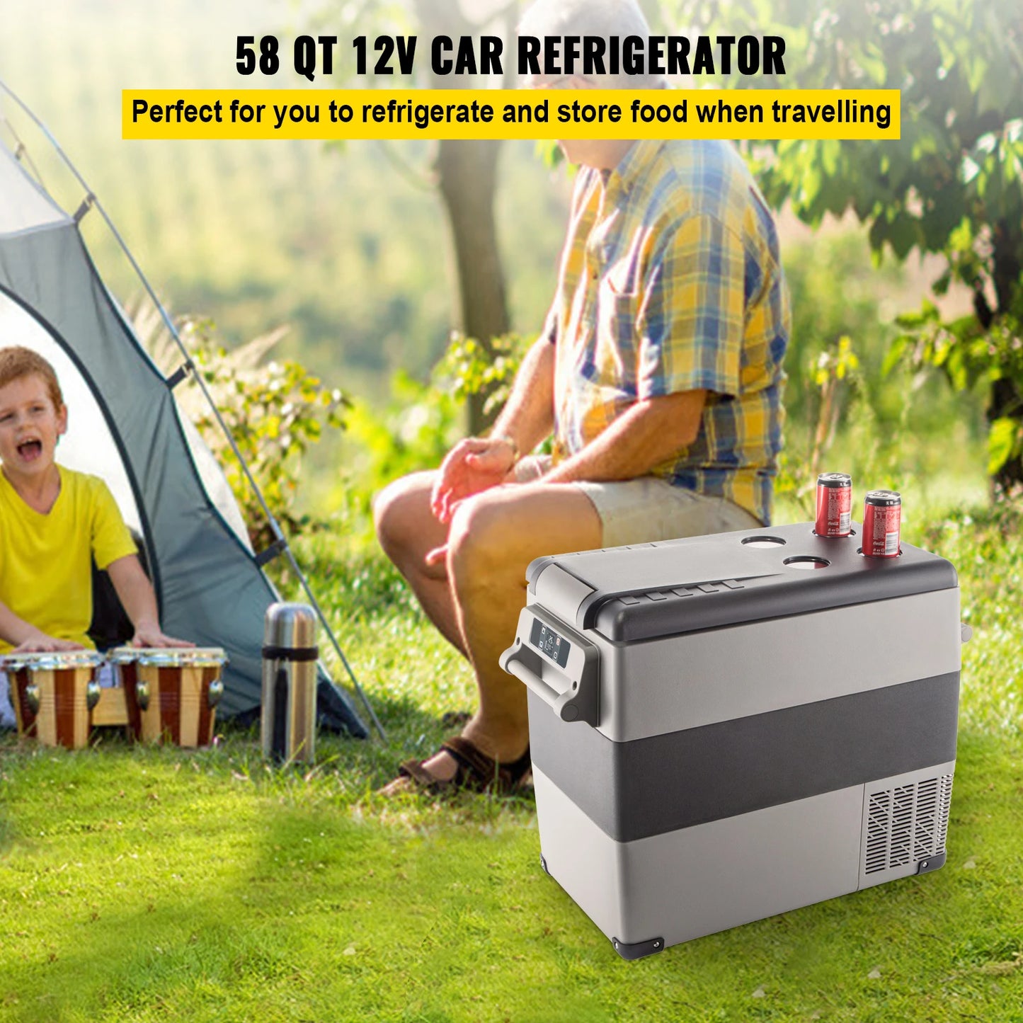 55L Car Refrigerator Mini Fridge Freezer Portable Compressor Cooler DC 110-240V Ice Box for Camping Picnic
