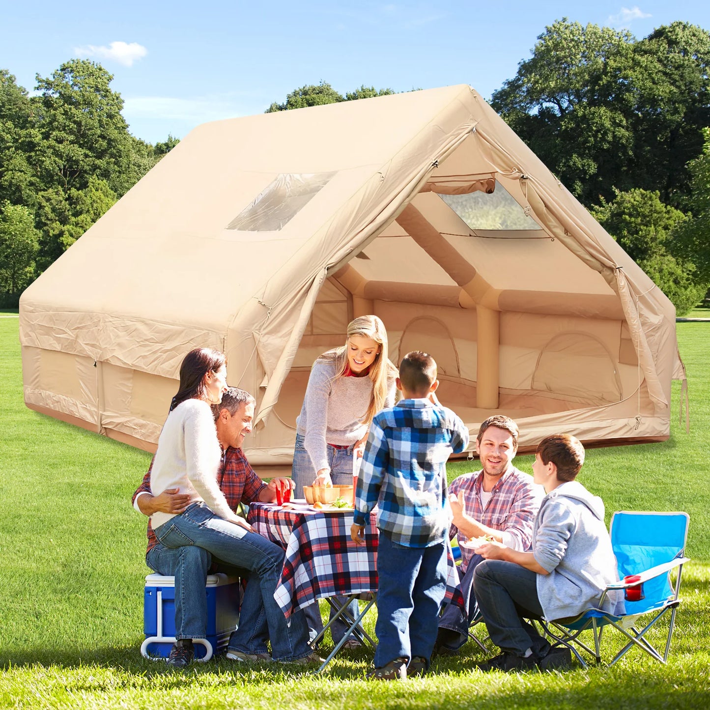Inflatable Camping Tent with Pump Large Family Tent Waterproof Windproof for Outdoors