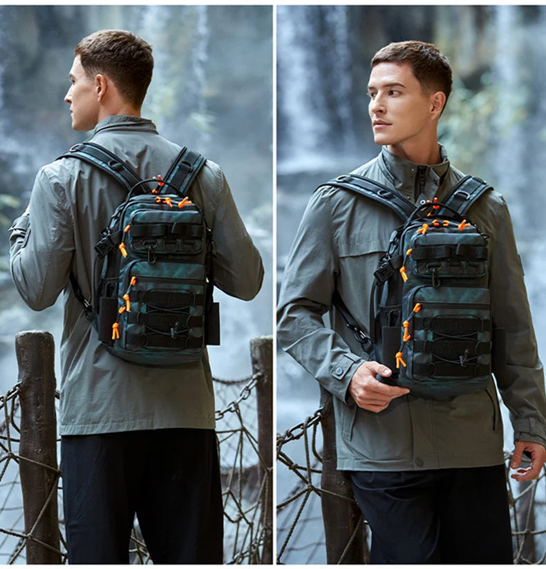 Tactical Fishing Backpack Molle Climbing Hiking Camping Cycling Bag with Rod Holders Lure Men Outdoor Travel Sports Chest Bags