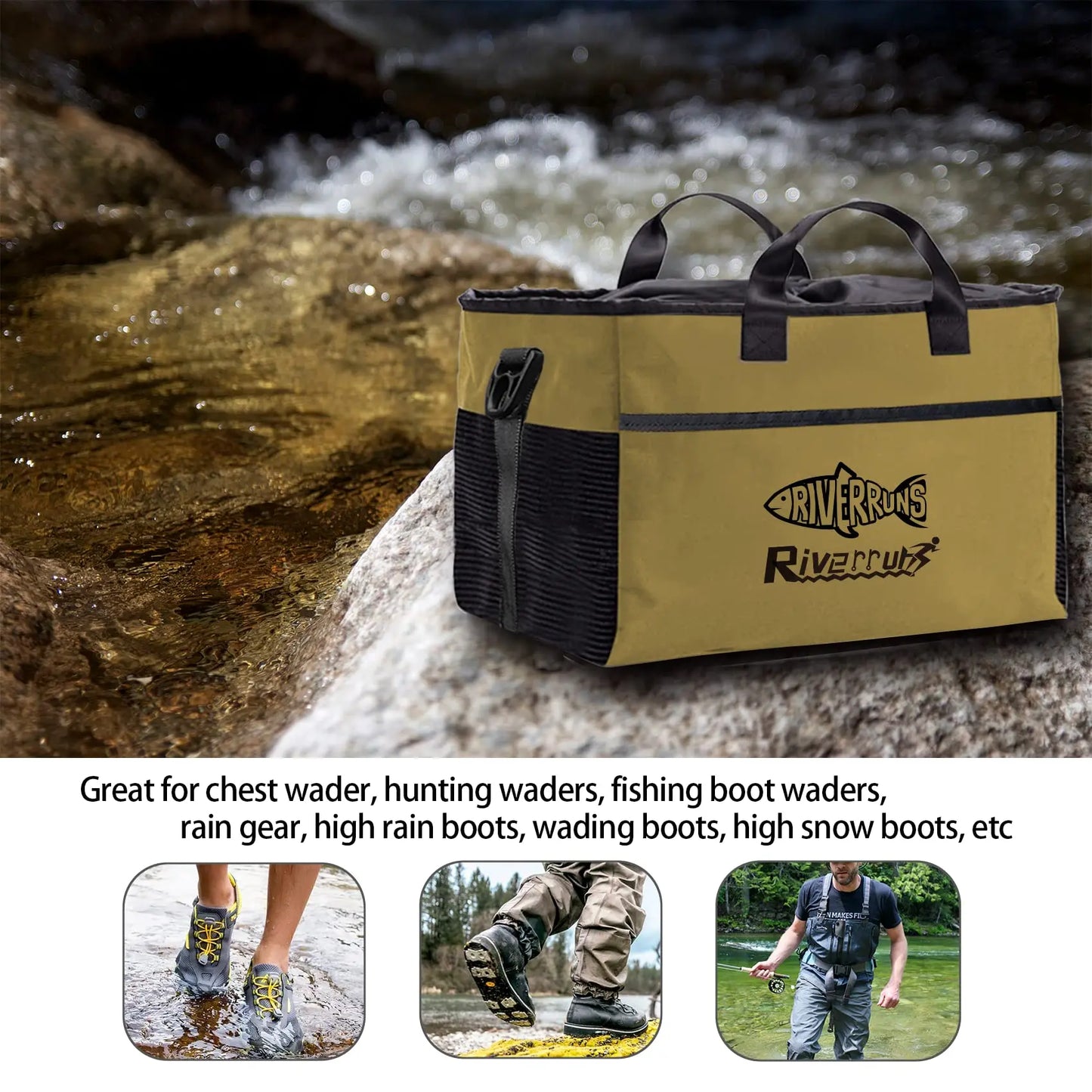 NEW Fishing Hunting Wader Bag with Vented Mesh, Waders Boots Bag Fly Fishing Backpack for Fishing Hiking Camping