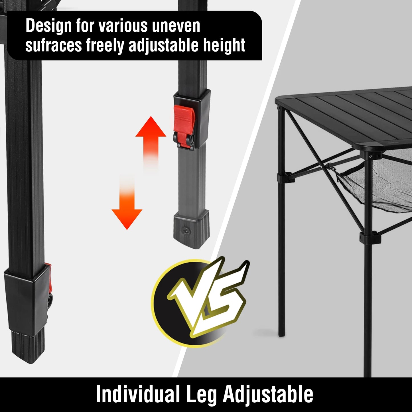 Folding Camping Square Table with Carry Bag, Lightweight Aluminum Adjustable Square Table for Outdoor, Camping, Picnic