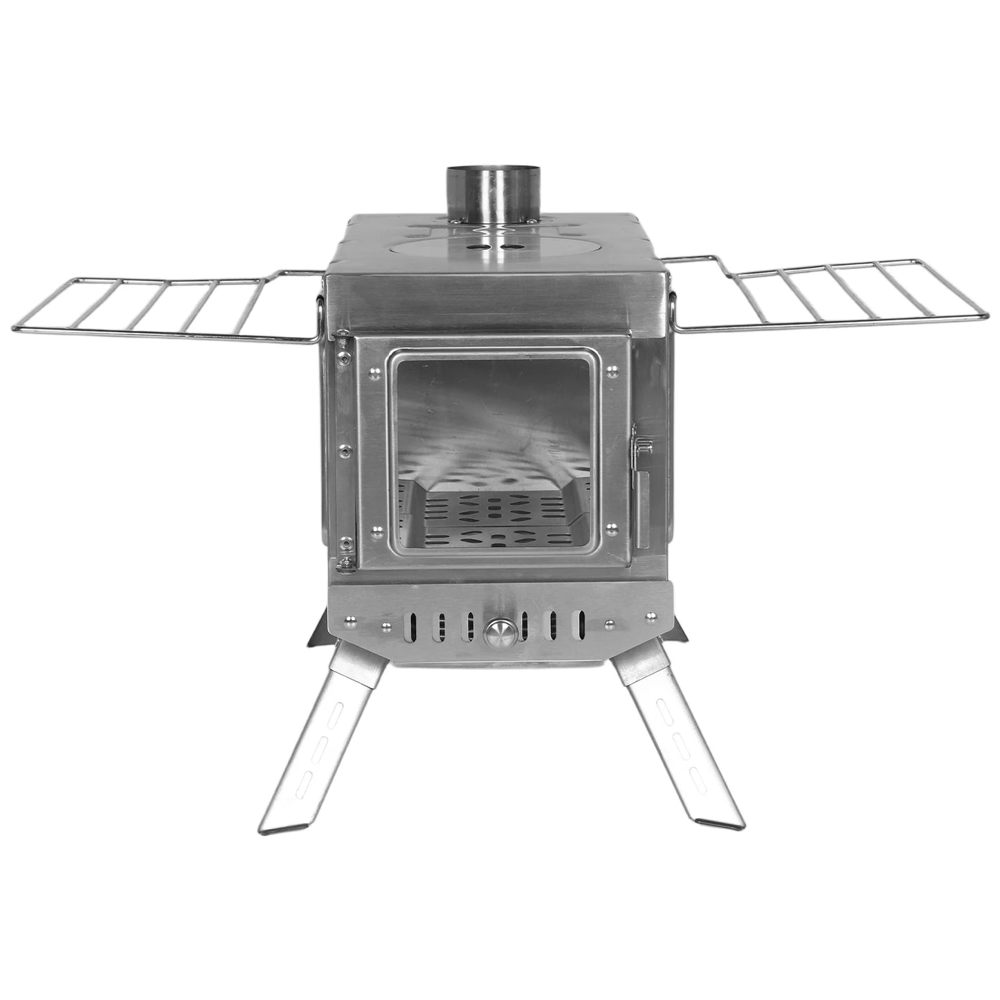 Large Tent Wood Stove with Full Chimney Pipe Set 304 Stainless Steel Fire Viewing Stove for Camping Tents Shelters Outdoor Heat