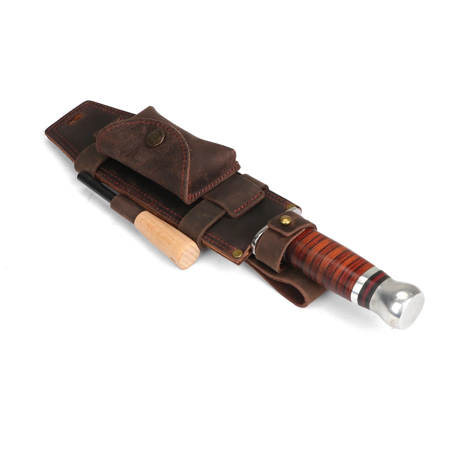 Tourbon Leather Multipurpose Fixed Blade Knife Sheath Cover with Fire Starter Slot a Small Pocket for Belt (without knives)