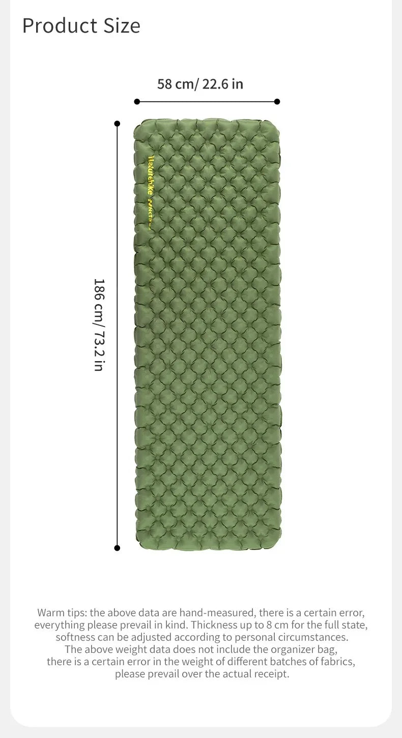 R4.6 Inflatable Mattress Outdoor Camping Ultralight Sleeping Pad Single Folding TPU Nylon Hiking Moisture-proof Mat