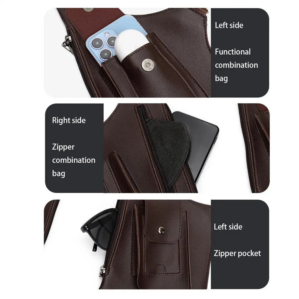 Anti Theft Double Shoulder Underarm Bag PU Leather Shoulder Bag multi-pocket Wallet Holster Bag For Mobile Phone Small Goods
